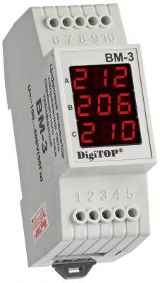 DigiTOP Вм-3 RED Вольтметр на DIN-рейку, трехфазный, 40-400В