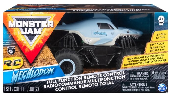 Монстр-трак Monster Jam Megalodon 1:24 голубой/черный Монстр-трак Monster Jam Megalodon 1:24 голубой/черный