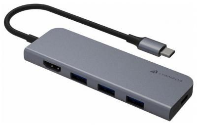 USB-концентратор Lyambda Type-C 5 в 1 Slim Aluminum (LC173), разъемов: 4, gray