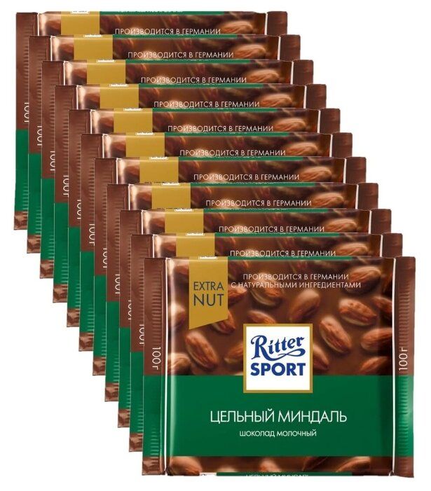 Шоколад Ritter Sport Extra Nut молочный цельный миндаль, 100 г (11 шт.) Шоколад Ritter Sport Extra Nut молочный цельный миндаль, 100 г (11 шт.)