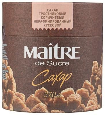 Сахар Maitre Тростниковый коричневый кусковой, картонная упаковка 0.27 кг