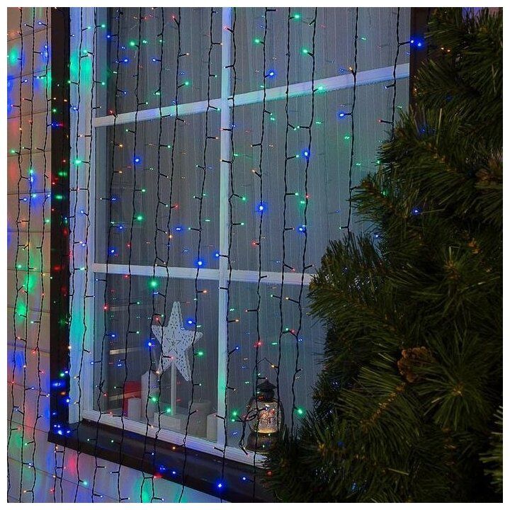 Luazon Lighting Гирлянда "Занавес" 2 х 9 м , IP44, УМС, тёмная нить, 1800 LED, свечение мульти, 220 В Luazon Lighting Гирлянда "Занавес" 2 х 9 м , IP44, УМС, тёмная нить, 1800 LED, свечение мульти, 220 В