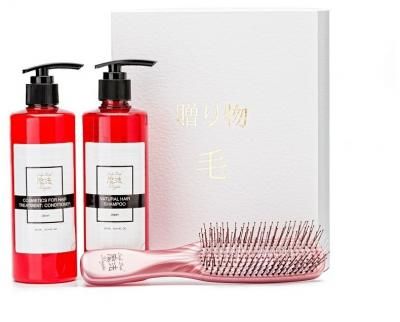Японский подарочный Набор для волос / Идеальный уход от Majestic PASTEL PINK / Подарок для волос / японская массажная расческа / расческа для мытья головы / расческа для ослабленных волос