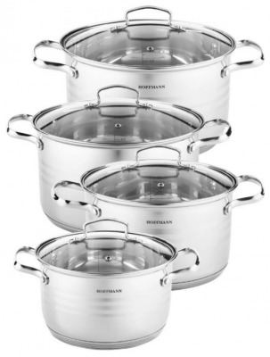 Набор кастрюль с крышкой Hoffmann HM 5108, 4 шт, 4.1 л, 5.1 л, 6.5 л, 8.0 л