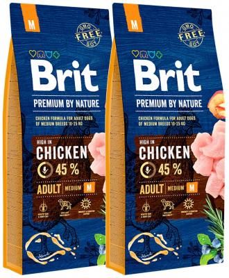 Сухой корм для собак Brit Premium by Nature, курица 2 шт. х 15 кг (для средних пород)