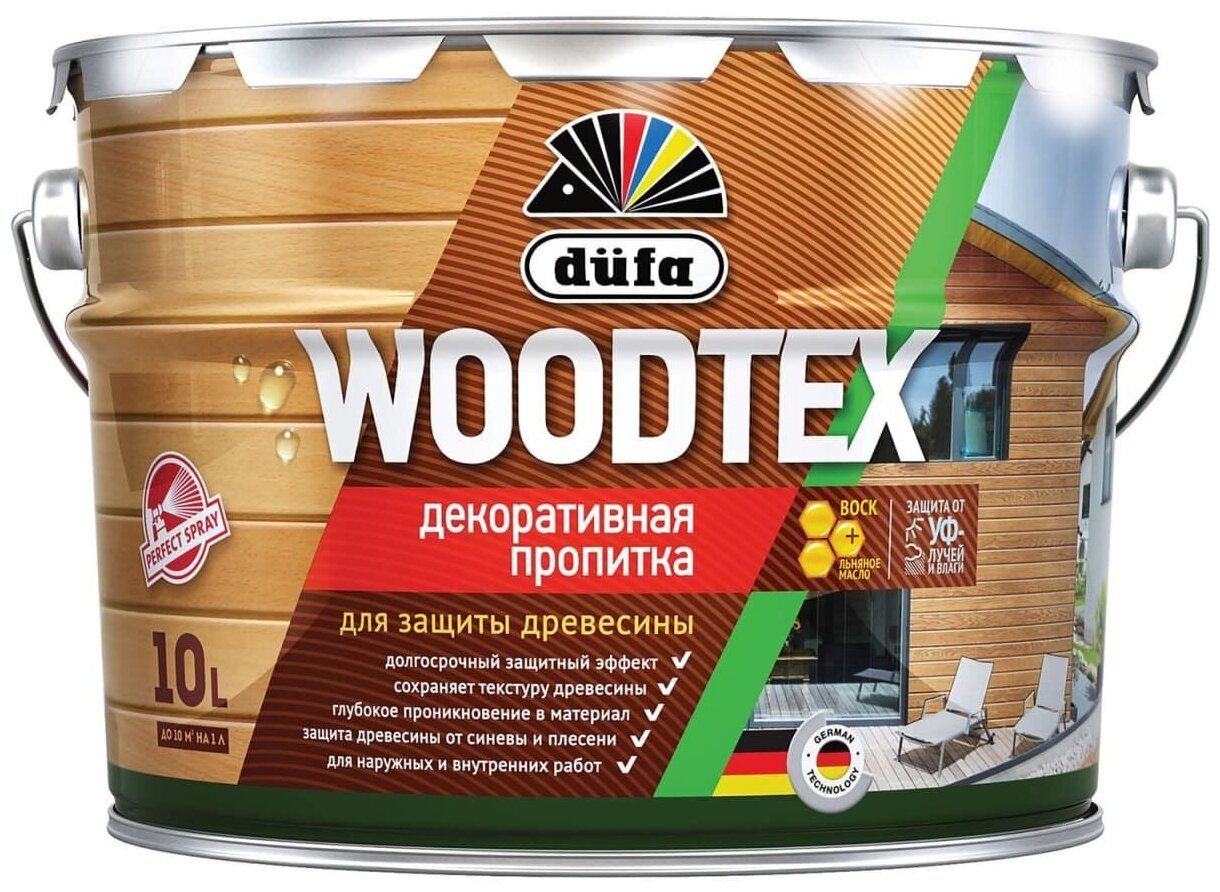 Пропитка Dufa Woodtex декоративная для защиты древесины 10 л Цвет орегон  купить в Москве, СПб, Новосибирске по низкой цене