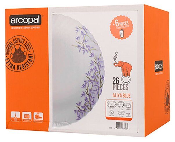 Столовый сервиз Arcopal Aliya Blue 26 предметов L7790 белый/синий/зеленый Столовый сервиз Arcopal Aliya Blue 26 предметов L7790 белый/синий/зеленый
