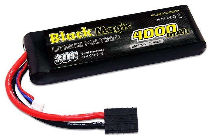 Black Magic Аккумулятор Black Magic LiPo 7.4V 2S 30C 4000mAh (TRX) для автомоделей - BM-A30-4002TR Black Magic Аккумулятор Black Magic LiPo 7.4V 2S 30C 4000mAh (TRX) для автомоделей - BM-A30-4002TR