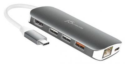 Мульти-переходник j5create USB-C с HDMI / Ethernet / USB Type-A 3.1 /PD 3.0 / Картридером.