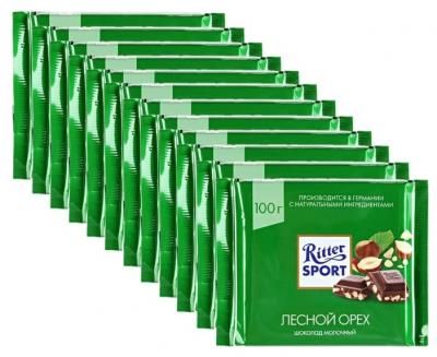 Шоколад Ritter Sport "Лесной орех" молочный, 100 г (12 шт.)