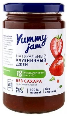 Джем Yummy jam натуральный клубничный без сахара, банка 350 г