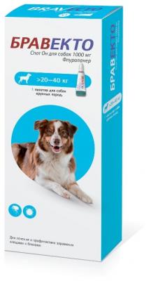 Бравекто (MSD Animal Health) капли от блох и клещей Спот Он для собак 20-40 кг