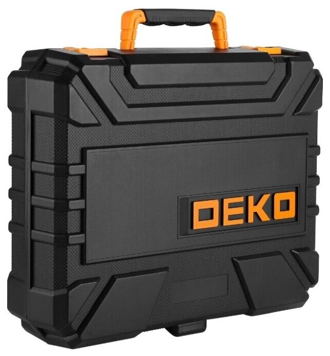 Дрель ударная DEKO DKID600W кейс + набор инструментов 40 предметов черный/оранжевый