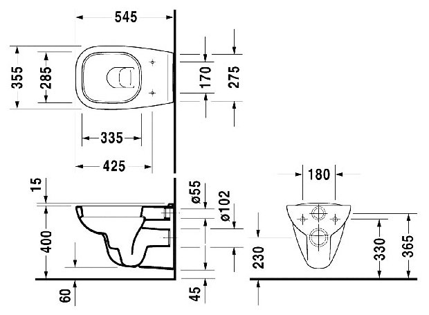 Чаша унитаза подвесная DURAVIT D-Code 253509 с горизонтальным выпуском Чаша унитаза подвесная DURAVIT D-Code 253509 с горизонтальным выпуском