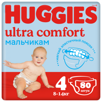 Huggies подгузники Ultra Comfort для мальчиков 4 (8-14 кг), 80 шт.