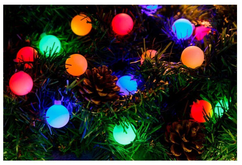 Гирлянда NEON-NIGHT Шарики, 200 LED, 2000 см, 200 ламп, разноцветный/черный провод