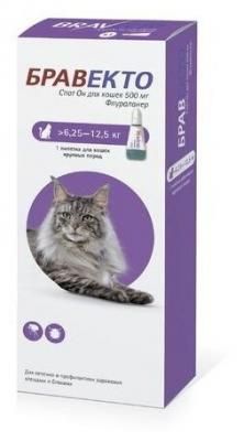 Бравекто (MSD Animal Health) капли от блох и клещей Спот Он для кошек 6,25-12,5 кг