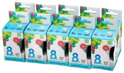 Упаковка светодиодных ламп 10 шт ASD LED-STD 4000К, E27, R63, 8Вт