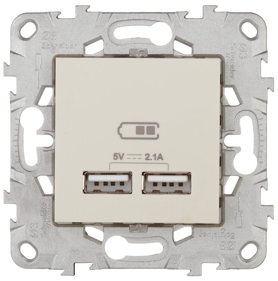 Розетка USB Schneider Electric Unica NEW NU541844 скрытая установка бежевая  два модуля для зарядки 2100 мА купить в Москве, СПб, Новосибирске по низкой  цене