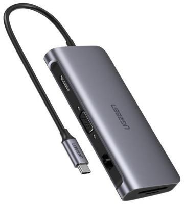 UGREEN. USB концентратор 9 в 1 (хаб), 3 x USB 3.0, HDMI, VGA, RJ45 Gigabit, TF/SD, PD (40873)