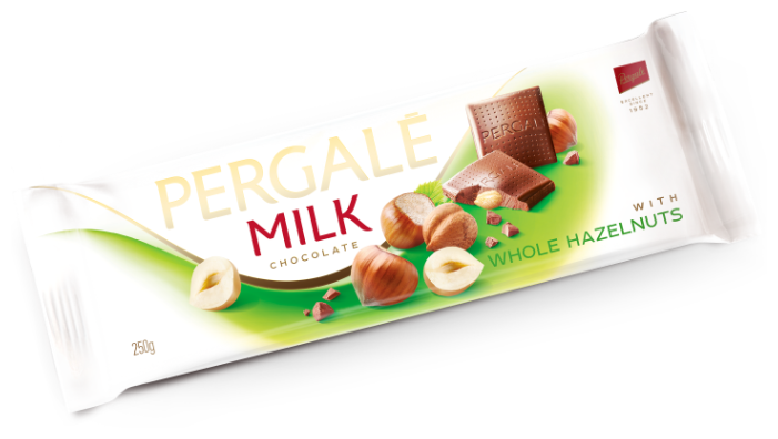 Шоколад Pergale молочный с цельным фундуком 30% какао, 250 г Шоколад Pergale молочный с цельным фундуком 30% какао, 250 г