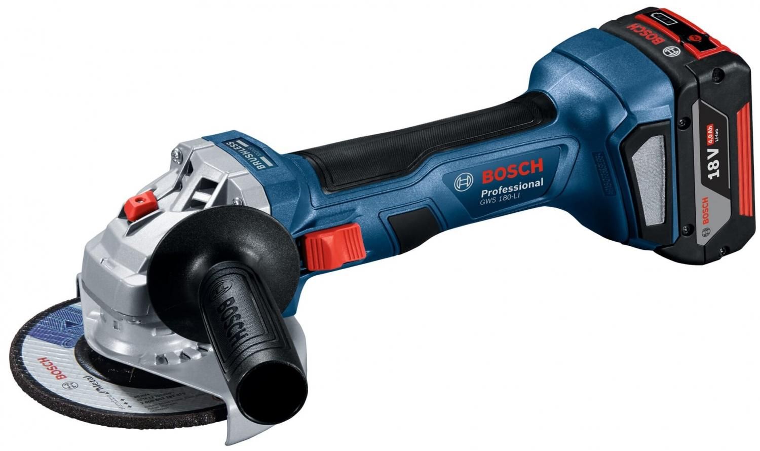 Аккумуляторная УШМ BOSCH GWS 180-Li 4.0Ач x2, GAL 18V-40 кейс, 125 мм  купить в Москве, СПб, Новосибирске по низкой цене