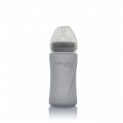 Стеклянная бутылочка EveryDay Baby с защитным силиконовым покрытием Healthy +, 240 мл, серый