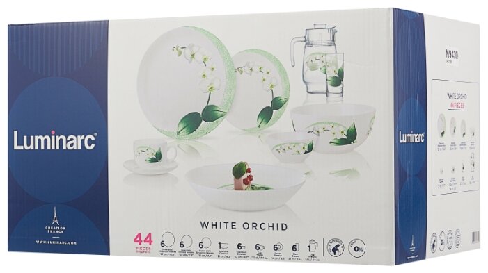 Столовый сервиз Luminarc White Orchid 44 предмета N9430 белый Столовый сервиз Luminarc White Orchid 44 предмета N9430 белый