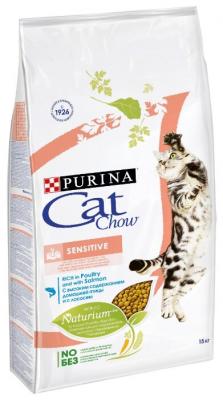 Корм для кошек CAT CHOW при чувствительном пищеварении, для здоровья кожи и шерсти, с лососем 15 кг
