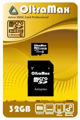 Карта памяти OltraMax microSDHC Class 10 32GB + SD adapter