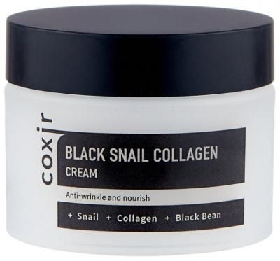 Coxir Black Snail Collagen Cream Крем против морщин с коллагеном и муцином черной улитки для лица, 50 мл