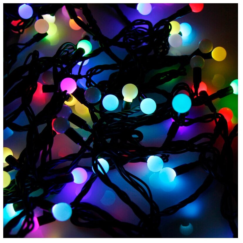 Гирлянда NEON-NIGHT Шарики, 200 LED, 2000 см, 200 ламп, разноцветный/черный провод