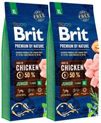 Сухой корм для щенков Brit Premium by Nature, курица 2 шт. х 15 кг (для крупных пород)