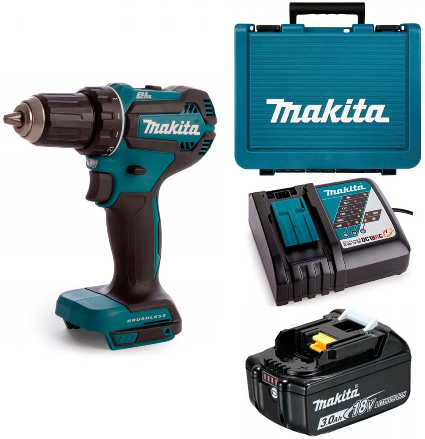 Аккумуляторная дрель-шуруповерт Makita DDF485RF Li-Ion 3 А·ч 18 В х1 кейс  купить в Москве, СПб, Новосибирске по низкой цене