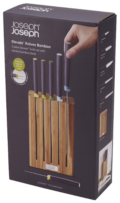 Набор Joseph Joseph Elevate Bamboo 5 ножей с подставкой черный