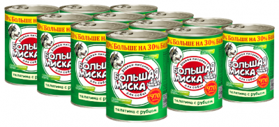 Влажный корм для собак Большая миска телятина, рубец 12шт. х 970г