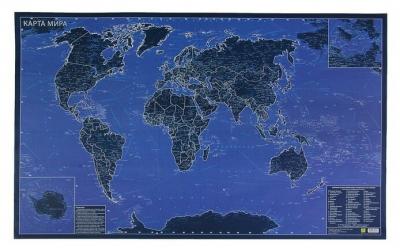 Карта мира 90x57,6 см, светящаяся в темноте (матовая ламинация, самоподзаряжающаяся на свету)