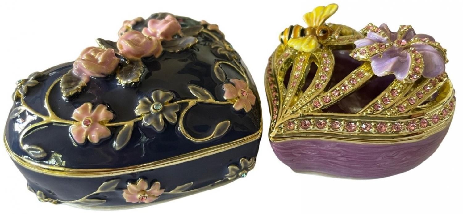 Набор сувенирный подарочный: шкатулки сердца в стиле Фаберже (Faberge)  универсальные для ювелирных украшений, бижутерии, мелочей, коллекционные,  интерьерные, декоративные фигурки, статуэтки, подарки, декор, винтаж,  антик, интерьер, сердце, пчела ...