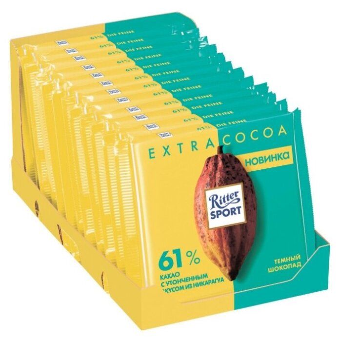 Шоколад Ritter Sport Extra Cocoa темный из Никарагуа 61% какао, 100 г (12 шт.) Шоколад Ritter Sport Extra Cocoa темный из Никарагуа 61% какао, 100 г (12 шт.)
