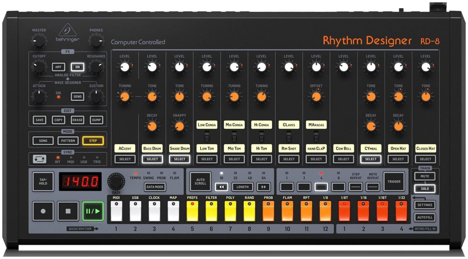 Драм-машина BEHRINGER RHYTHM DESIGNER RD-8 купить в Москве, СПб,  Новосибирске по низкой цене