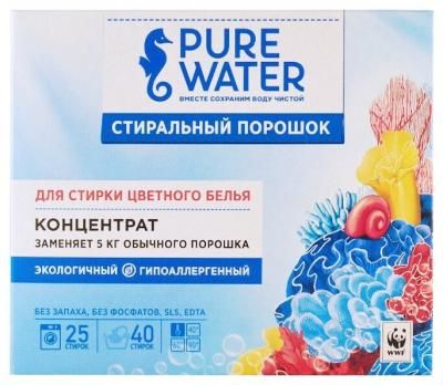 Стиральный порошок PURE WATER Для цветного белья концентрат 0.8 кг картонная пачка