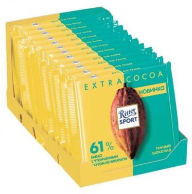 Шоколад Ritter Sport Extra Cocoa темный из Никарагуа 61% какао, 100 г (12 шт.)