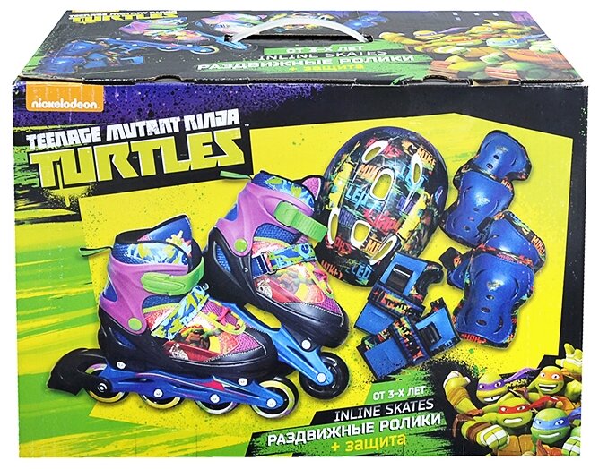 Раздвижные роликовые коньки Gulliver Sport Черепашки-ниндзя + защита TMNT р. 30 – 33 Раздвижные роликовые коньки Gulliver Sport Черепашки-ниндзя + защита TMNT р. 30 – 33
