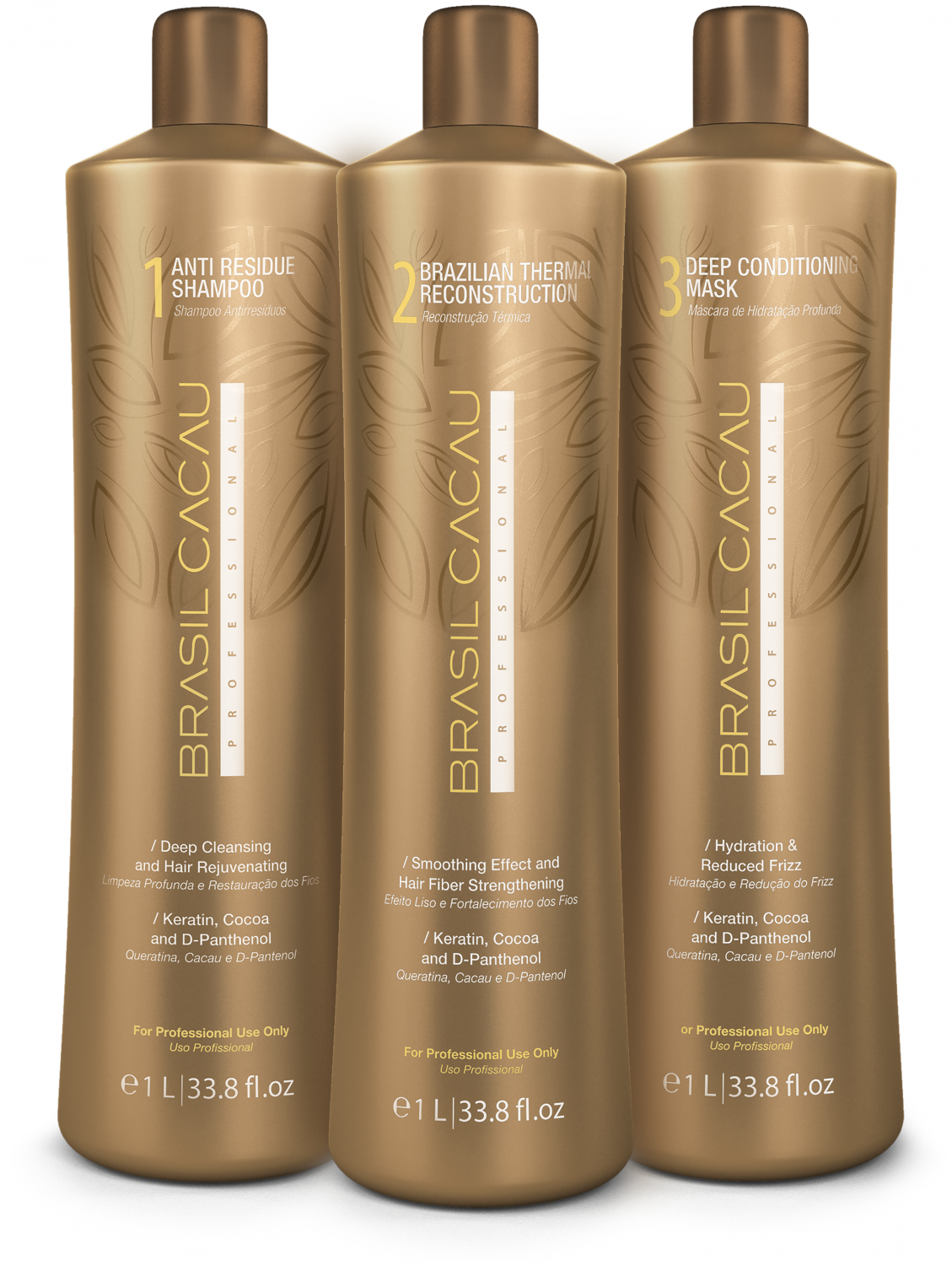 Brasil Cacau Professional Набор для кератинового выпрямления волос: Brasil Cacau - Anti Residue Shampoo , Brasil Cacau - Brazilian Thermal Reconstruction, Brasil Cacau - Deep Conditioning Mask, 3*1000 мл