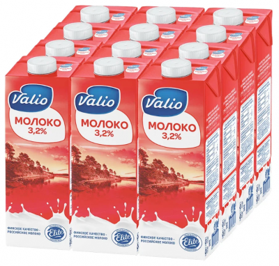 Молоко Valio ультрапастеризованное 3.2%, 12 шт. по 1 л