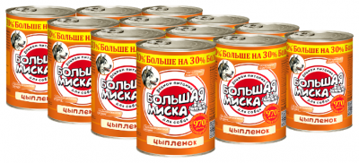 Влажный корм для собак Большая миска курица 12шт. х 970г