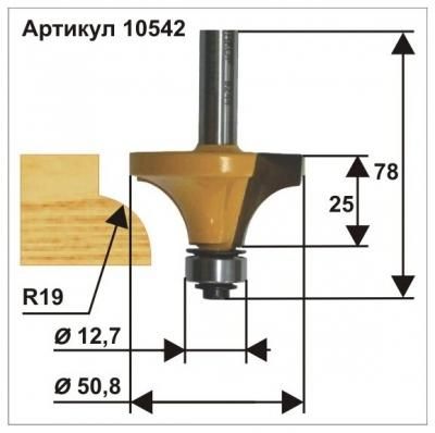 Фреза кромочная калевочная (50.8х25 мм; R 19 мм; хвостовик 12 мм) Энкор