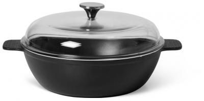 Сотейник Fissman NOMADA 28x8 см / 4.1 л со стеклянной крышкой (чугун) (4004)