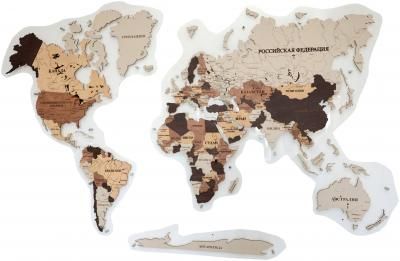 Карта мира из березовой фанеры многоуровневая 150*80 на основании из оргстекла