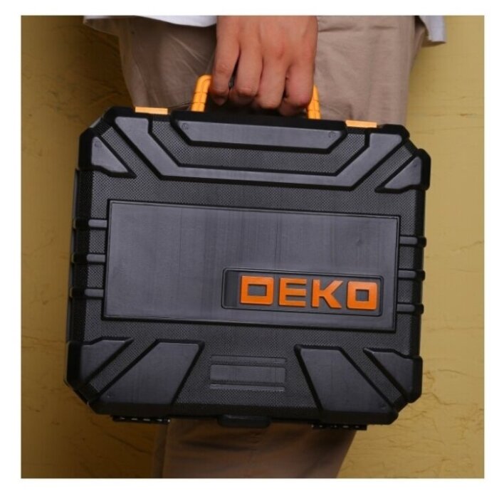 Дрель ударная DEKO DKID600W кейс + набор инструментов 40 предметов черный/оранжевый